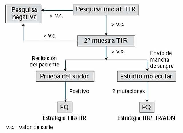 presencia de 2 mutaciones del CFTR causantes de FQ, demostración de diferencia de potencial nasal transepitelial anormal.