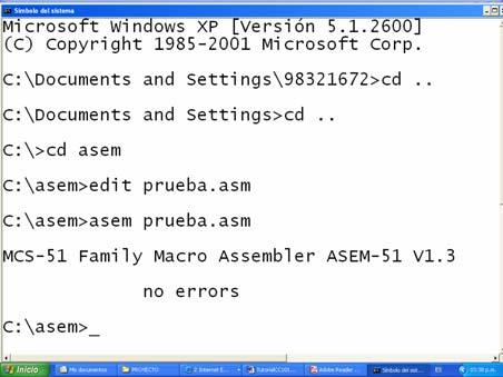 Fig 4-Compilación del archivo pruebaasm El compilador no marca errores Fig 5-Muestra los archivos generados después de la compilación con ASEM Como el compilador no marca errores (Ver Fig4)