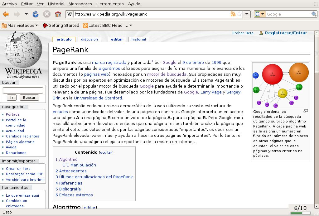 Ergódica PageRank de la página de wikipedia Una