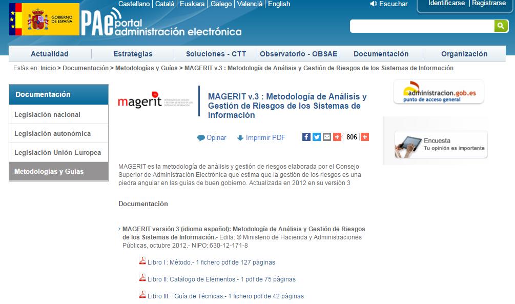 CATALOGO PARA RIESGOS Libros de la metodología Magerit: