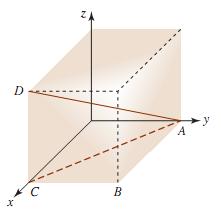 16. Encuentre el ángulo entre la diagonal AD del cubo que se muestra en la figura y el borde AB. Determine el ángulo entre la diagonal AD y la diagonal AC 17. Si a = i j + 3k b = i + 6j + 3k.