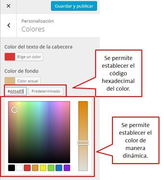 Al escoger un color se muestra una paleta de colores, donde podrá
