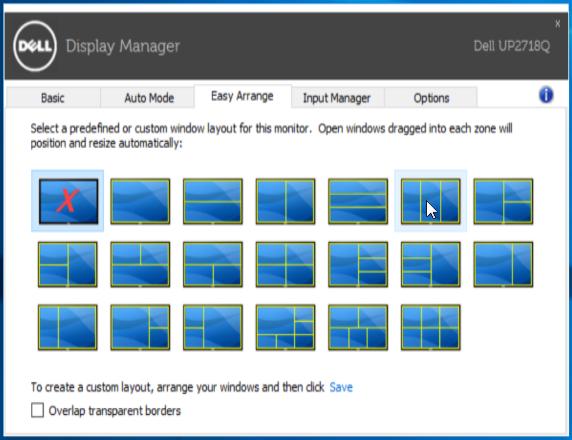 Organización de las ventanas con Easy Arrange Algunos modelos Dell ofrecen la función Easy Arrange, que permite organizar el escritorio del monitor seleccionado con distintas distribuciones de