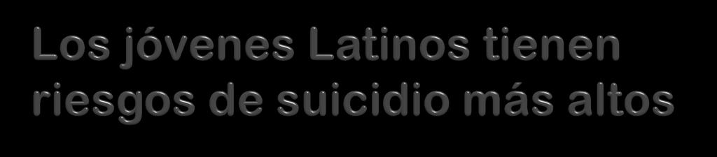 Mas del 11% de todos los jóvenes Latinos en la secundaria y 15% de las niñas Latinas reportan que han intentado el suicidio (Los blancos y áfrico-americanos tienen un riesgo del 7%; CDC 2006)