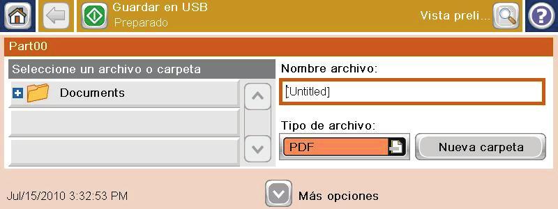 Envío de un documento escaneado a una unidad flash USB El producto puede escanear un archivo y guardarlo en una carpeta de una unidad flash USB.