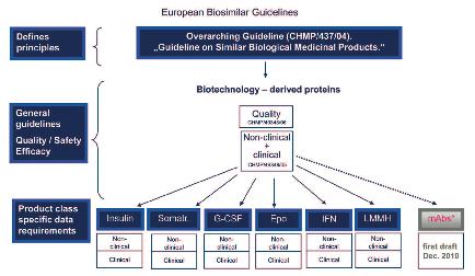 European Biosimilar Guidelines Defines principles Overarching Guideline (CHMP/437/04).