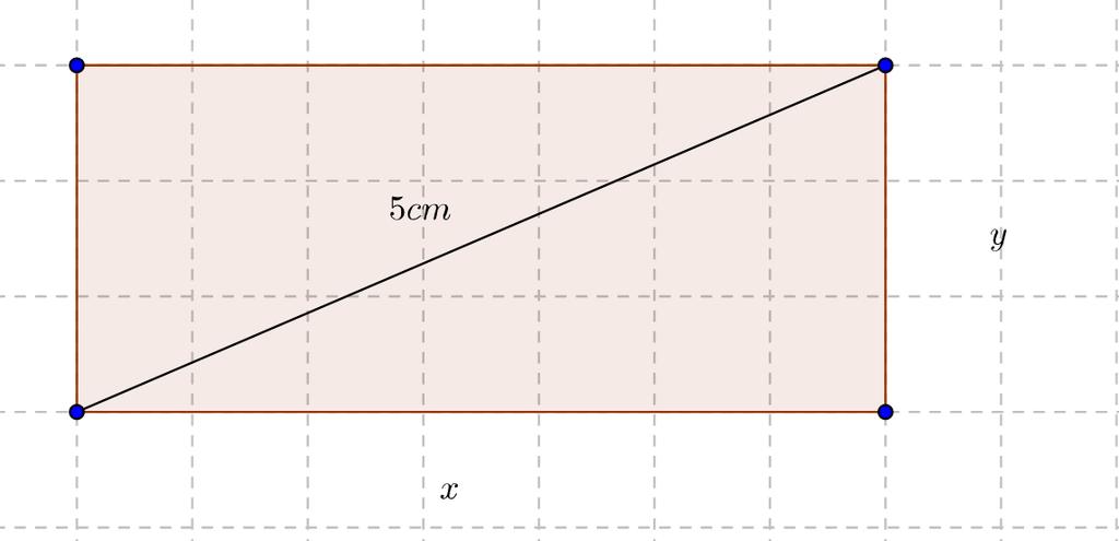 Tenemos que: perímetro de un rectángulos es de 1 cm 1 su diagonal mide 5 cm 5 Teorema de Pitágoras Nos queda el sistema: 7 5 Aplicamos el método de sustitución: Despejamos la primera ecuación: 7