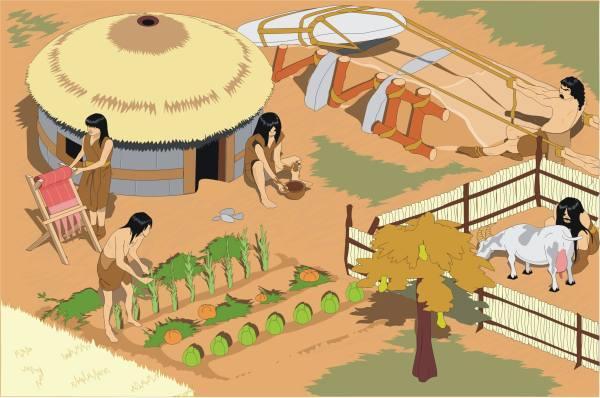 Agricultores en poblados Después de miles de años, se hicieron agricultores. Aprendieron a cuidar a los animales y se hicieron ganaderos.