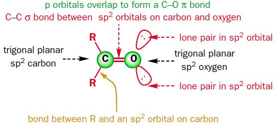 B.-ESTRUCTURA DEL GRUPO CARBONÍLICO Orbitales p se solapan para formar una unión C-O La unión C-O entre los orbitales sp2 del carbono y oxígeno