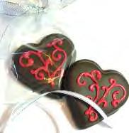10 Nutty Hearts - gourmet dark chocolate with roasted almonds (pink), or with toffee chunks (red).