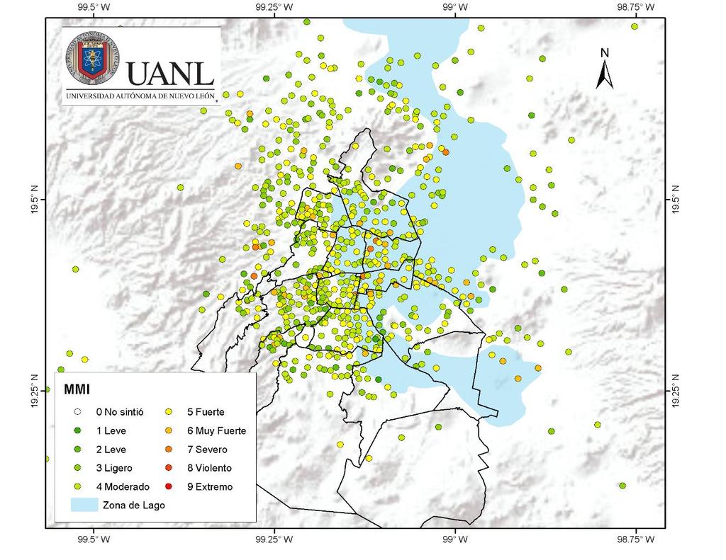 Figura 9. Mapa de intensidades macrosísmicas para la Ciudad de México del sismo del 16 de febrero de 2018 (Mw7.2). 5. Bibliografía Arroyo, D., García, D., Ordaz, M. et al. (2010).