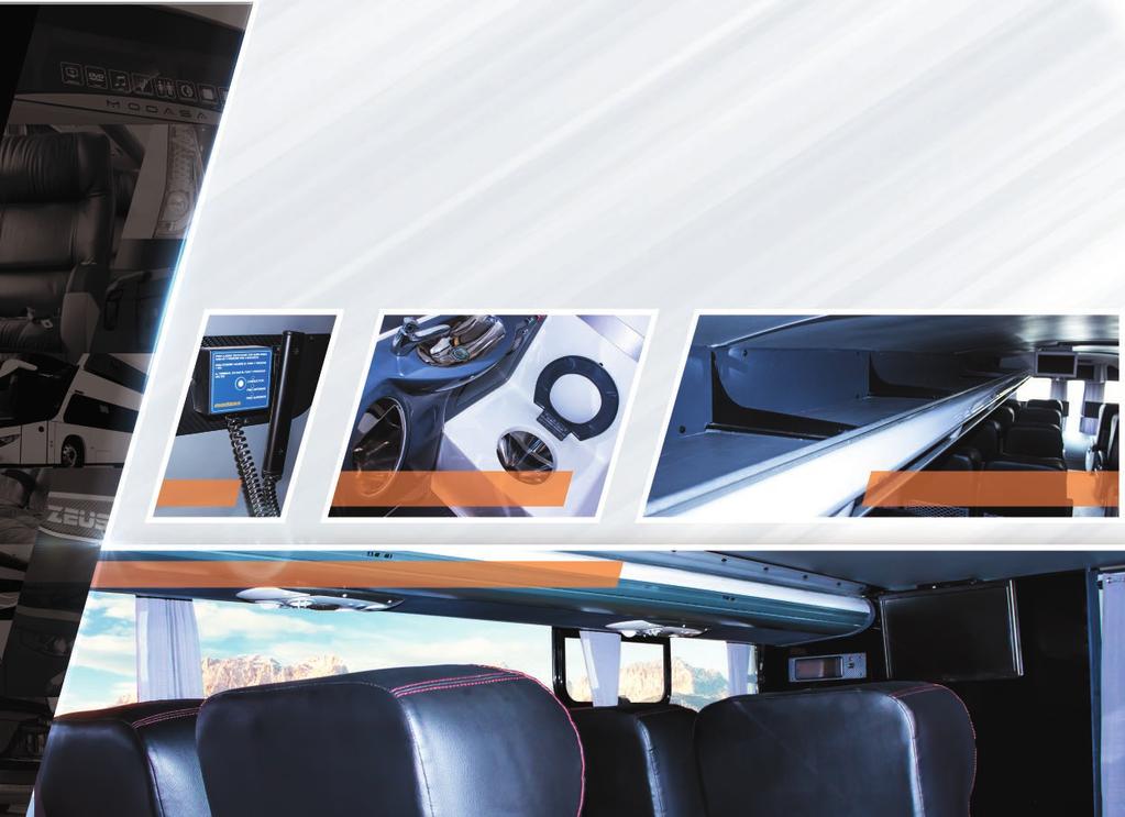AUDIO Y VIDEO Display con reloj, velociometro y temperatura en 1er y 2do nivel. Radio con sistema de lectura de CD/mp3. Sistema de audio en salón de pasajeros y en la cabina del chofer.