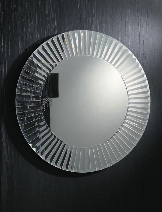 ZEUS 70 29-E13 puntos/points 730 Ø 100 2 cm Espejo redondo con marco de lunas biseladas. Soporte en madera y DM, acabado en negro.