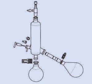 Eje hueco de vidrio 26 JUEGO DE VIDRIO G-6 Para destilaciones de reacciones con reflujo. Refrigerante vertical y pieza central con válvula.