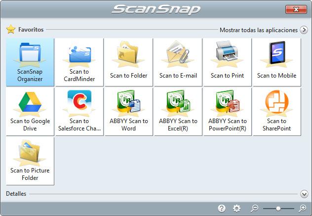 3. En el menú rápido, haga clic en el icono de la aplicación que desea enlazar con ScanSnap Manager.