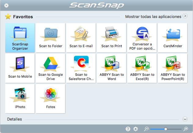 Confirme que el ScanSnap Manager esté enlazado con la aplicación seleccionada en el menú rápido.