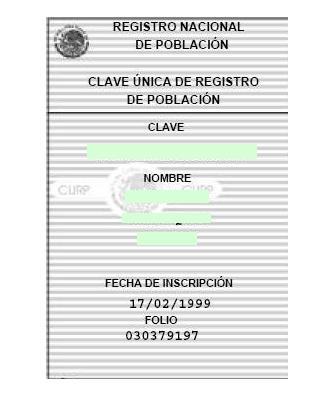 CURP (Clave Única de Registro de la Población), copia