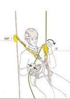 En la cuerda de trabajo irá el aparato descendedor (ID) unido con un mosquetón de seguro al anillo ventral del arnés.