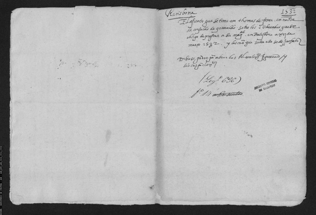 CARTAS EN TORNO AL ASIENTO DE GRIMALDO El 16 de abril, en Ratisbona, se diseñó y escribió la correspondencia adecuada para garantizar el préstamo de Ansaldo de Grimaldo: carta a la emperatriz Isabel,