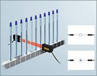 tres tipos de haz láser: haz de punto, para detectar elementos diminutos en posicionamientos muy precisos; haz de línea, para la detección de objetos en movimiento, y haz de área, para la detección