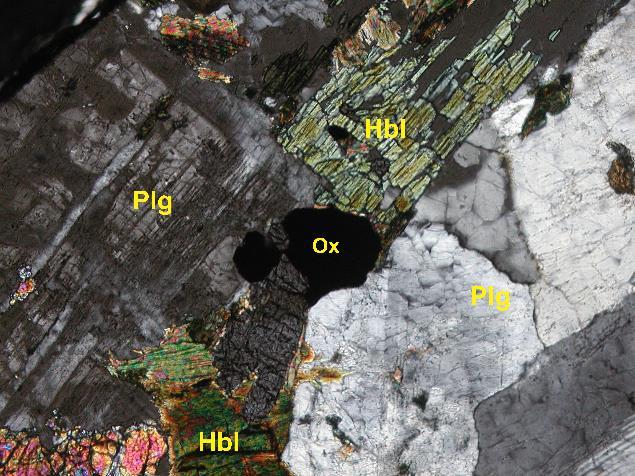 GABRODIORITA Las láminas con clave 3-X-14, 37-X-15, 11-III-15 y 8-XI-15, presentan una textura holocristalina, contiene minerales como plagioclasa de tipo andesina