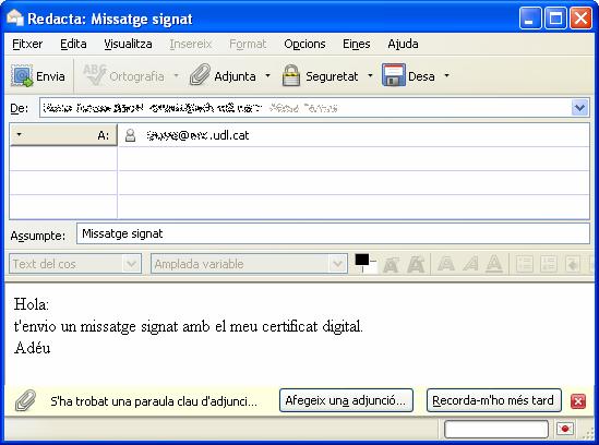 7 Enviament de missatges de correu electrònic signats electrònicament amb el Thunderbird Redacteu