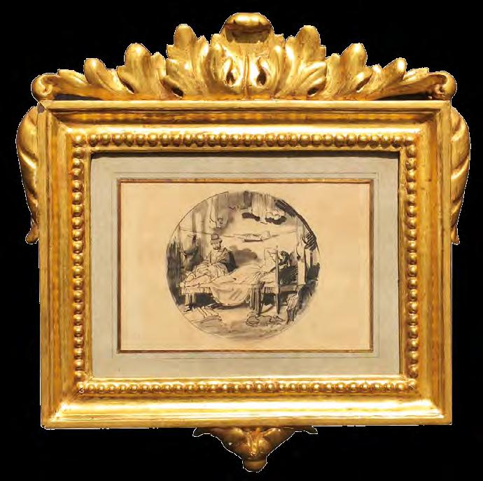 417 Cuadro de Juan Leon Palliere (1823-1887). Acuarela y tinta sobre papel Interior de rancho de campo. Firmado abajo a la derecha. Diámetro: 16 cms.