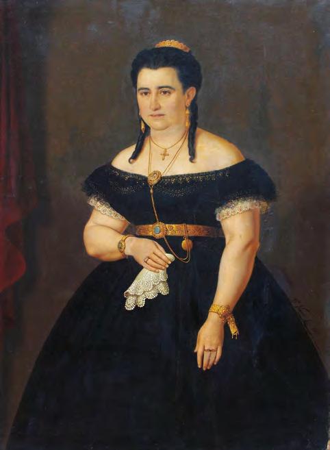 428 Cuadro de Baldassare Varezzi (Italia 1819-1886). Óleo sobre tela Retrato de joven dama Firmado y fechado 1867 Al medio a la derecha. Medidas: alto 124cm, ancho 93cm.