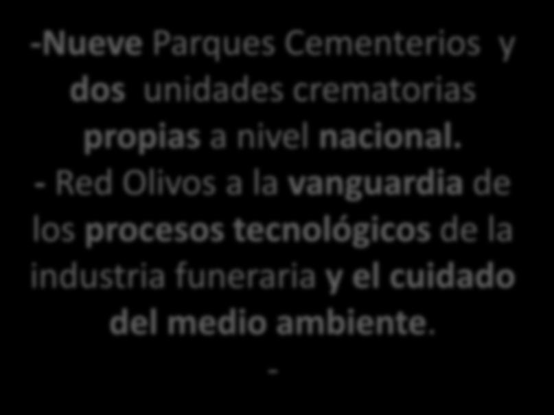 -Nueve Parques Cementerios y dos unidades crematorias propias a nivel