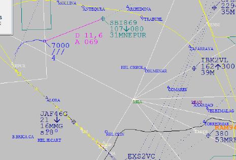 12:51:56.- La imagen muestra a la Aeronave 1 [respondiendo 7000], volando rumbo SE, próxima al punto NEPUR y a la otra aeronave en descenso a FL 080 a través de FL 107. Fig.