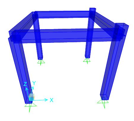 Ilustración 5: Esquema Modelo Estructural Caseta cloración - Sap2000 Soportes de concreto