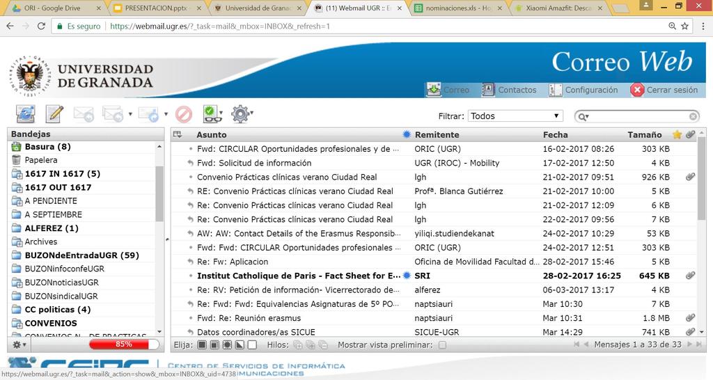 E-MAIL -> usad vuestra cuenta xxx@correo.ugr.es Cómo contactar por e-mail con alguno de los responsables de movilidad de la UGR?