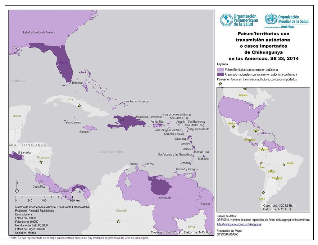 4 SITUACIÓN EPIDEMIOLÓGICA CHIKV Número de casos reportados de chikungunya en países o territorios de las Américas 2013-2014 (por semanas) Casos acumulados Semana Epidemiológica 32 (varia según fecha
