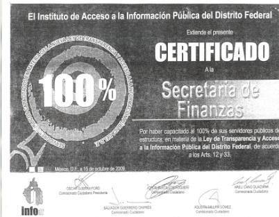 Acciones de la Secretaría de Finanzas Capacitación 2010 Capacitación del 100% de su personal de estructura en materia transparencia, protección de