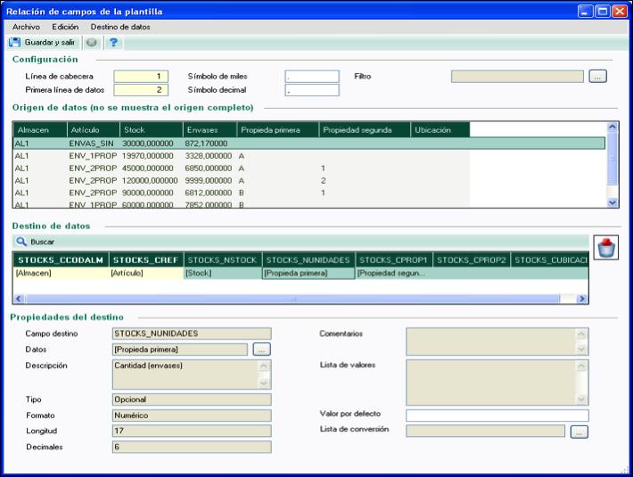 Plantilla Desde esta opción se establecen la relación de campos de un fichero origen (Excel, csv o txt) con las tablas intermedias de ISV.