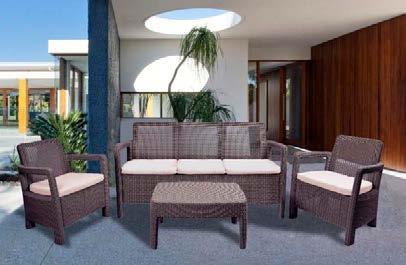 Set Tarifa Lounge triple Diseño de ratán redondo abierto Resistente a las condiciones meteorológicas Ideal para balcones, porches, terrazas Incluye cojines para un máximo comfort Se entrega en dos