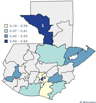 Mapa 2 Chikungunya Tasa de incidencia por área de salud semana epidemiológica 04 Guatemala, 2016 2017 2017 2016 Tasa de Incidencia Area de Salud Tasas 1. Peten Sur Occidental 0.68 2.