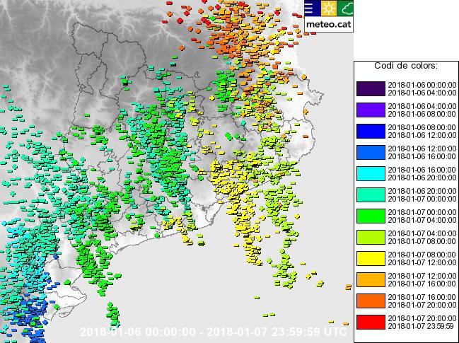 La Xarxa de Detecció de Descàrregues Elèctriques (XDDE) va registrar un total de 3.443 llamps núvol - terra, dels quals 1.529 van caure sobre territori català.
