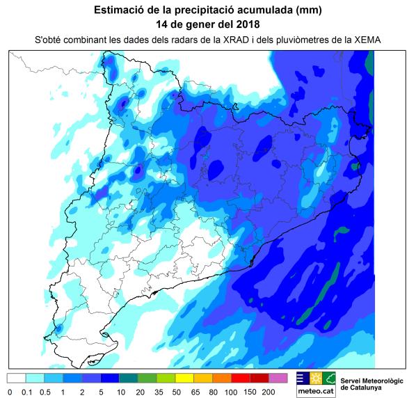 Malgrat això, de nou a partir de final del matí es van iniciar algunes precipitacions a punts del Pirineu i Prepirineu oriental (Berguedà aproximadament) que minvaren ràpidament.