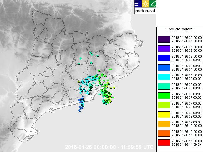 El dia 26, la XDDE va registrar un total de 419 llamps núvol - terra, dels quals 65 van caure sobre territori català.
