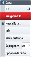 Edición de waypoints Es posible eliminar y editar los waypoints seleccionados en el menú del panel de carta o en el cuadro de diálogo de waypoints.