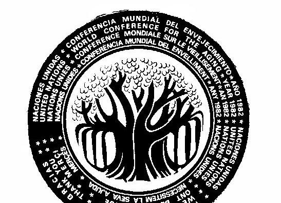 Árbol de Bengala, símbolo de la I Asamblea Mundial sobre el envejecimiento, 1982 Se afirma que bajo el enorme dosel de un solo baniano o higuera de Bengala han llegado a reunirse hasta 20.