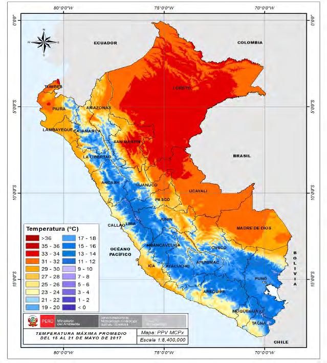 hasta el 21/05/2017 Sierra Sur: Durante la semana, la región occidental registró en promedio temperaturas mínimas dentro y bajo su