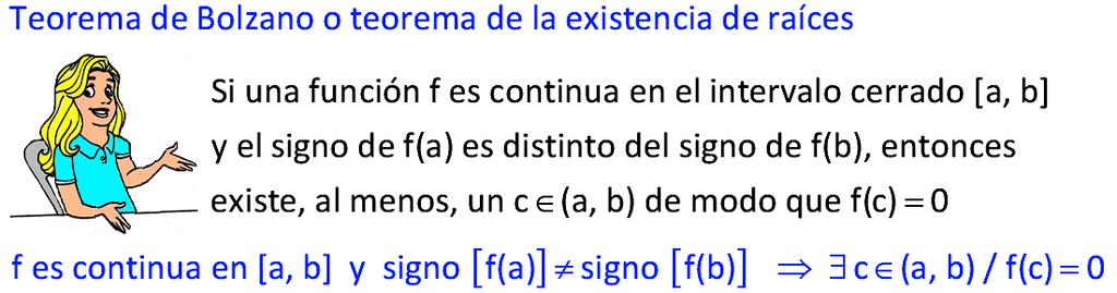 . a) Enuncie el teorema de Bolzano. Probar que la función f() 4 corta al eje OX en algún punto del intervalo [, ]. Puede cortarlo en más de un punto? b) Calcula lim / f() 4 es continua y derivable en.