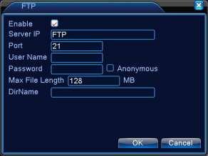 6.3.5 [Nastavenie FTP] FTP je k dispozícii iba vtedy, keď sa spustí alarm alebo alarm aktivuje záznam a snímky. Bude nahrávať súvisiace záznamy a obrázky snímkov na FTP server. Obrázok 6.