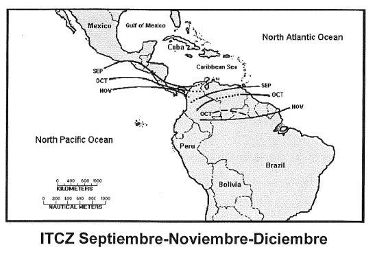 Zona de Convergencia Intertropical (ZCIT): la ZCIT se localizó levemente al sur de su posición climatológica, como puede observarse en la figura 3, nótese las anomalías negativas de Omega, que