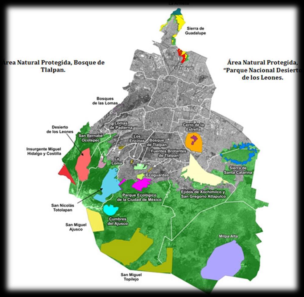 La Ciudad de México se divide administrativamente en dos grandes tipos de uso de suelo: el urbano y el denominado de conservación; en este último se localizan ecosistemas naturales de gran