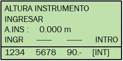 Introducir altura del instrumento Asegúrese que el instrumento se encuentre en modo de medición de coordenadas PROCEDIMIENTO TECLA