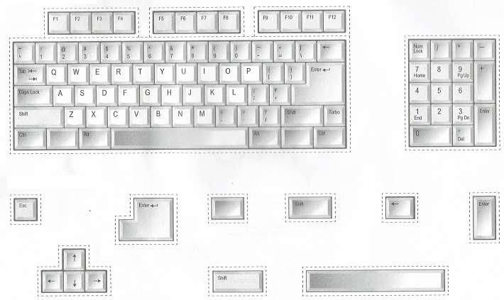 Remarca el contorno del teclado, localiza dentro del mismo las teclas que se encuentran en la parte de abajo y colorea cada par del mismo color.