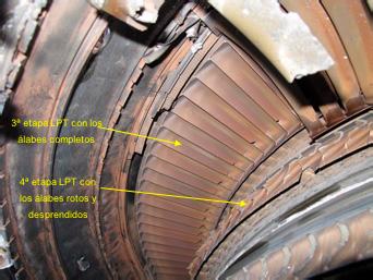 Figura 2. Fotografía de la turbina de baja presión (LPT) El fan y el compresor de baja podían ser girados a mano en sentido horario, moviéndose con suavidad.